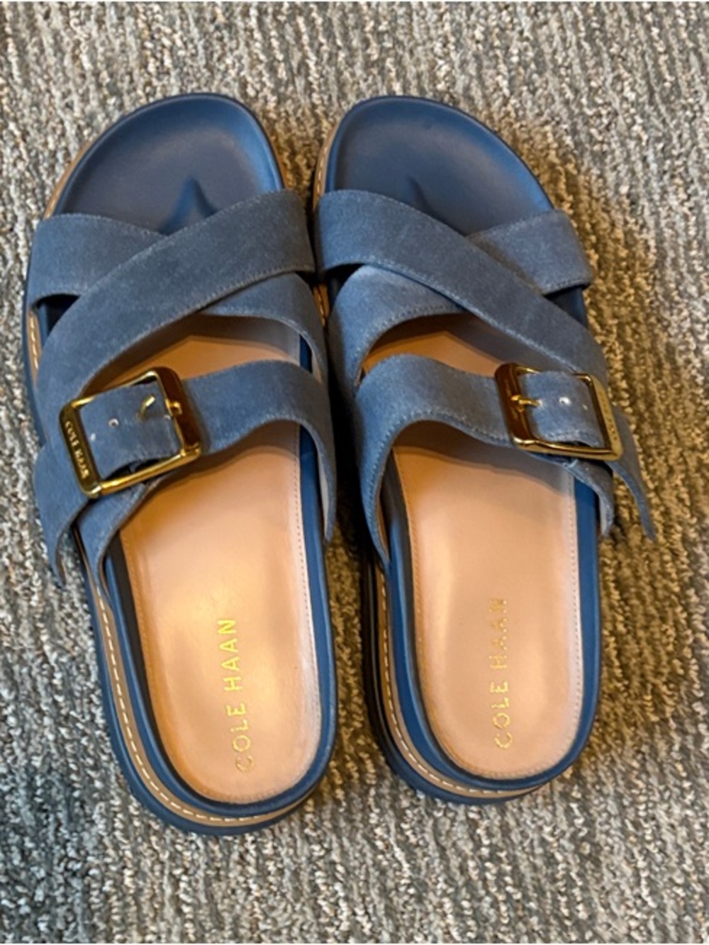 Cole Haan Blue Crisscross Slide Sandals with Buckle
